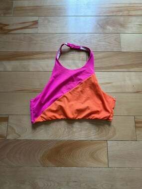 Size L Victoria's Secret Colorblock High Neck Halter Bikini Swim Top Pink and Or
